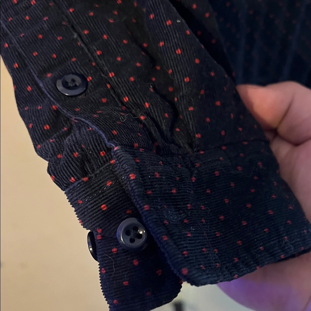 SUPREME QUILTED CORDUROY POLKA DOT SHIRT NAVY RED DOTS FW13 SIZE LARGE - Picture 10 of 12